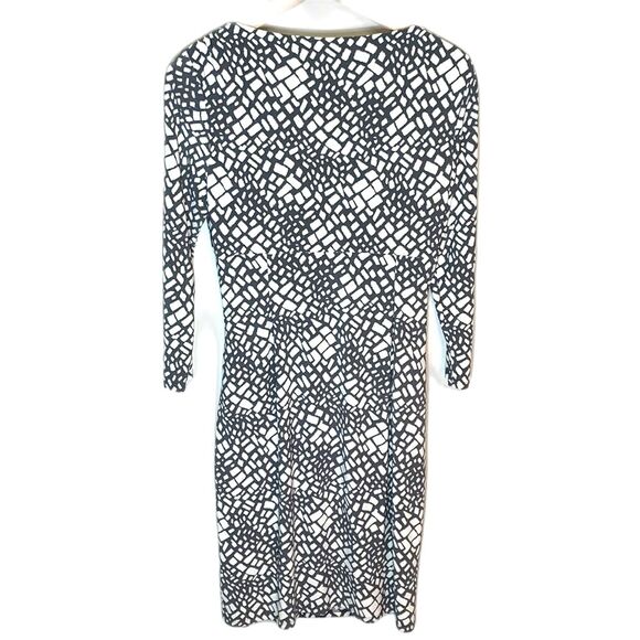 Lauren Ralph Lauren Ivory Gray Geo Print Faux Wrap Bodycon Ruched Dress Size 6 - Picture 5 of 14